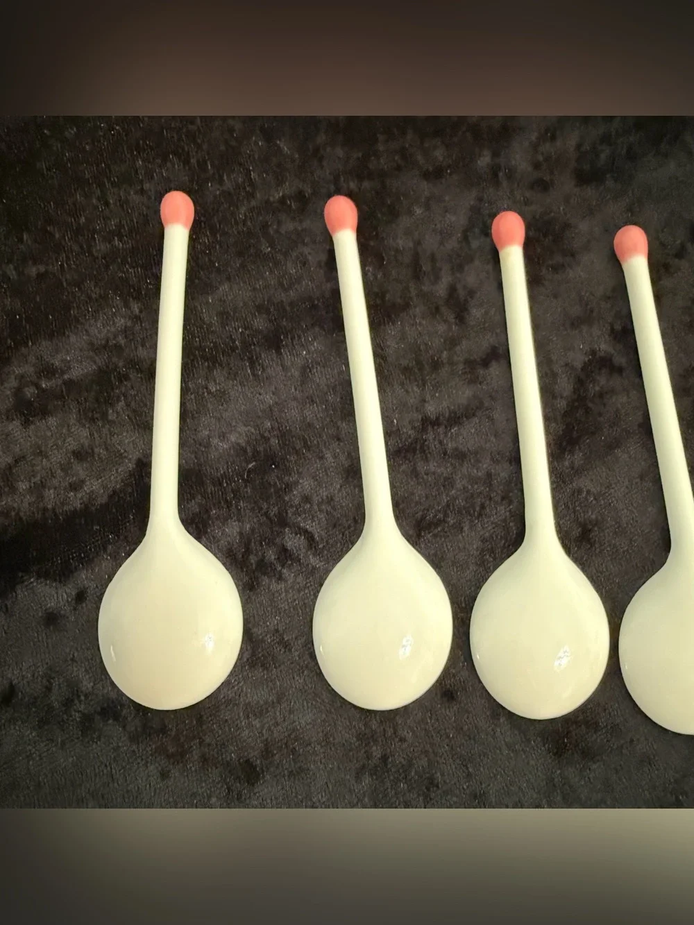 Set of 4 Floral Ceramic Teaspoons Pink Matchstick Handle Decorative Spoons